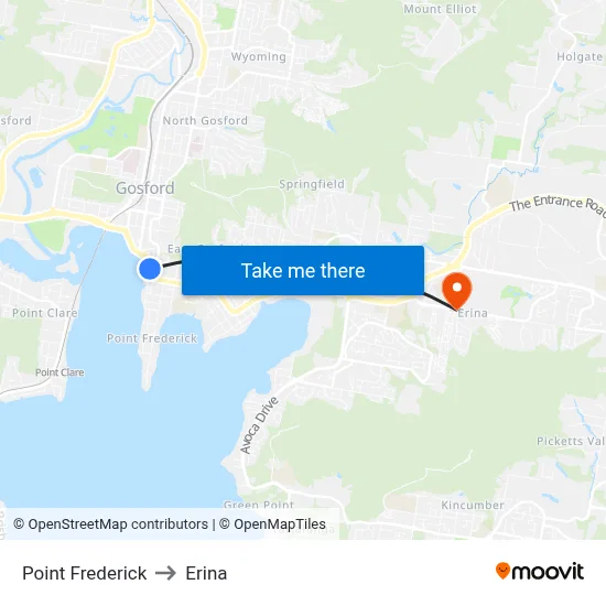 Point Frederick to Erina map