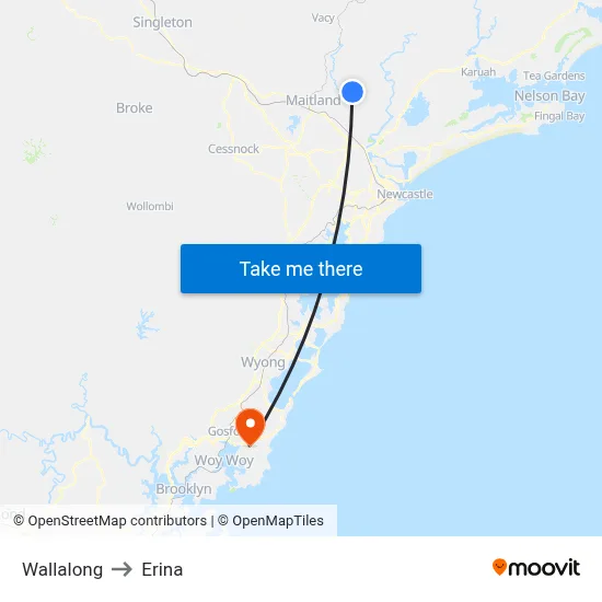 Wallalong to Erina map