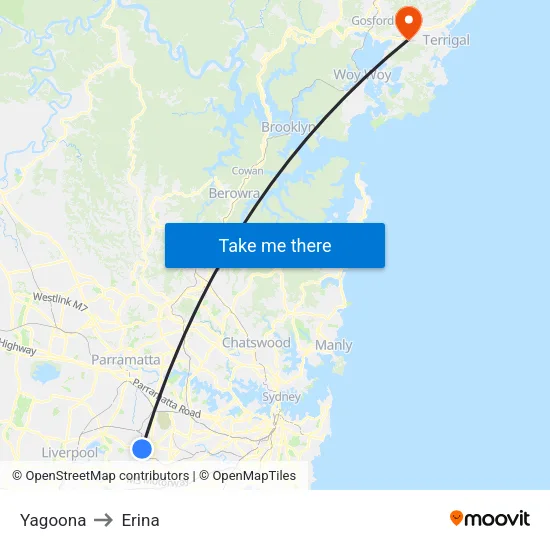 Yagoona to Erina map