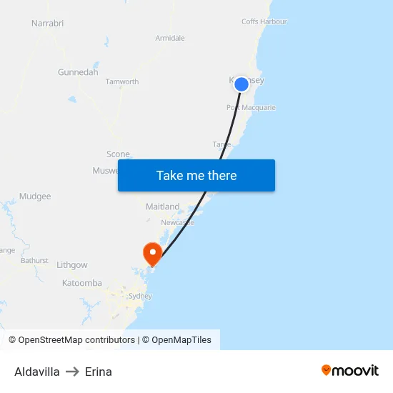 Aldavilla to Erina map