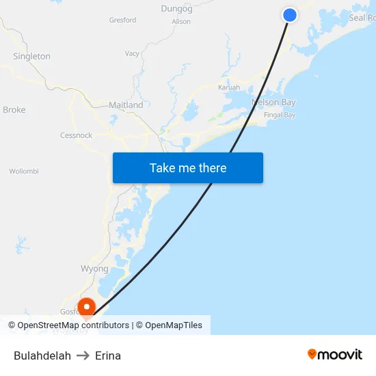 Bulahdelah to Erina map