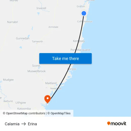 Calamia to Erina map