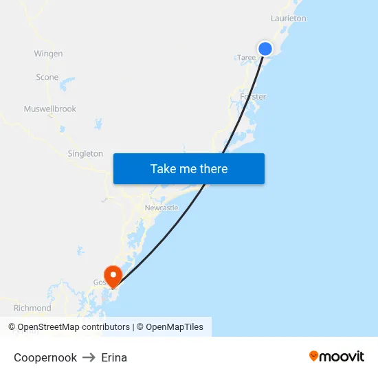 Coopernook to Erina map