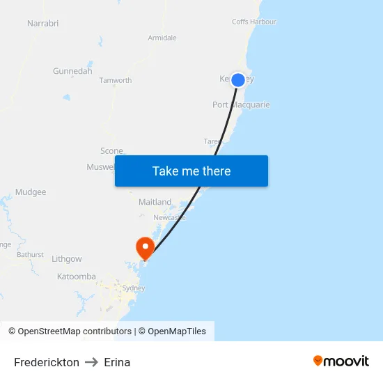 Frederickton to Erina map