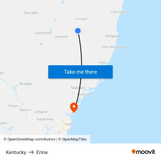 Kentucky to Erina map
