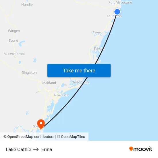 Lake Cathie to Erina map