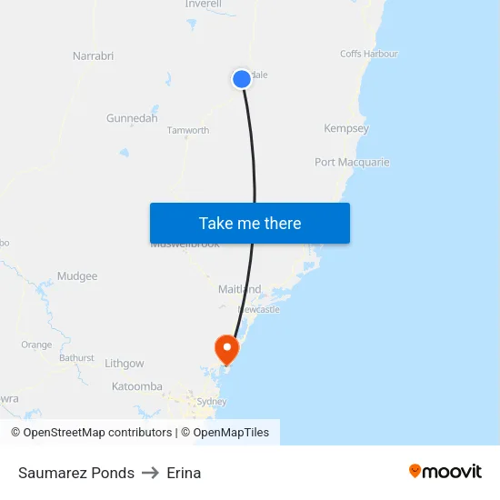 Saumarez Ponds to Erina map