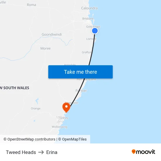 Tweed Heads to Erina map