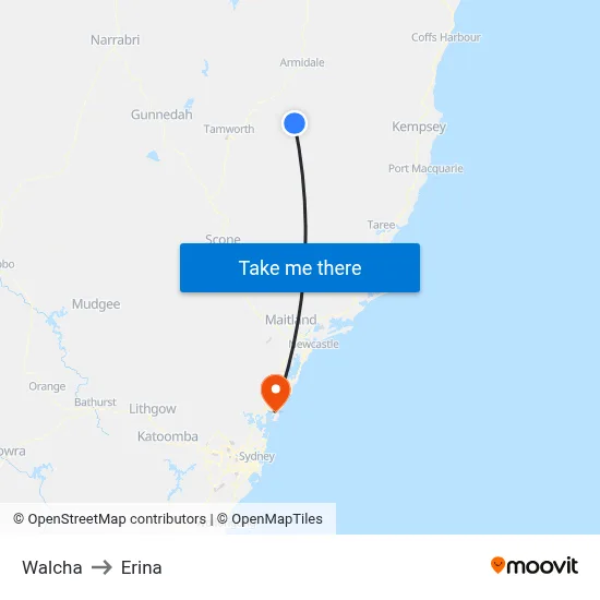 Walcha to Erina map