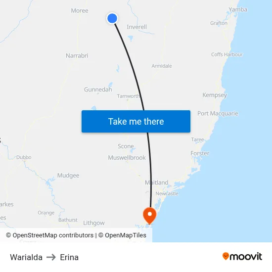 Warialda to Erina map