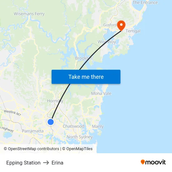 Epping Station to Erina map