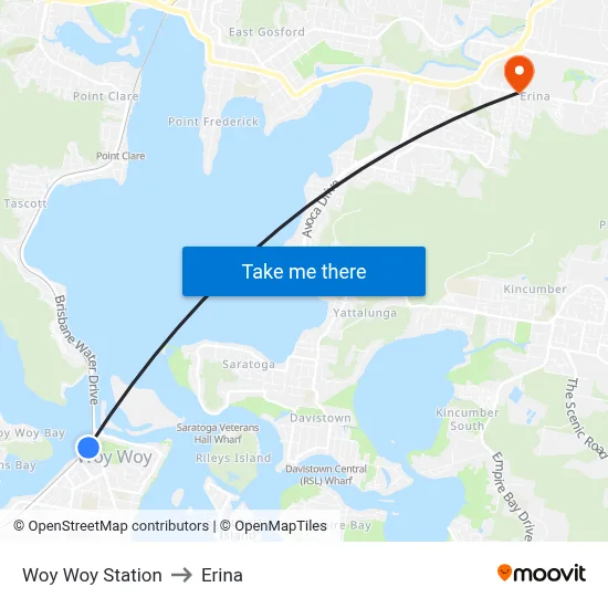 Woy Woy Station to Erina map