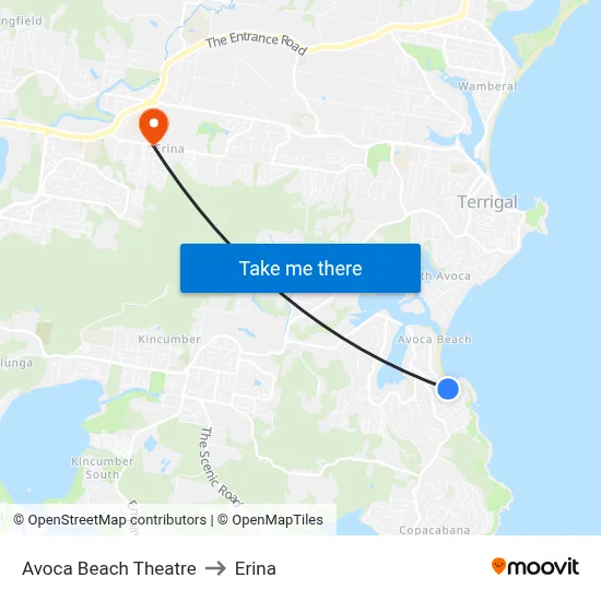 Avoca Beach Theatre to Erina map