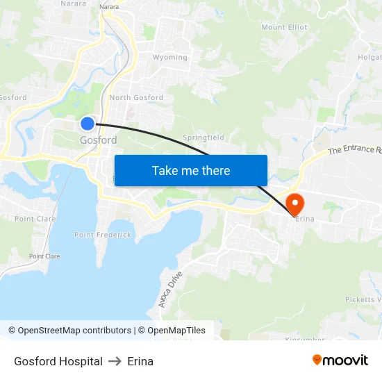 Gosford Hospital to Erina map
