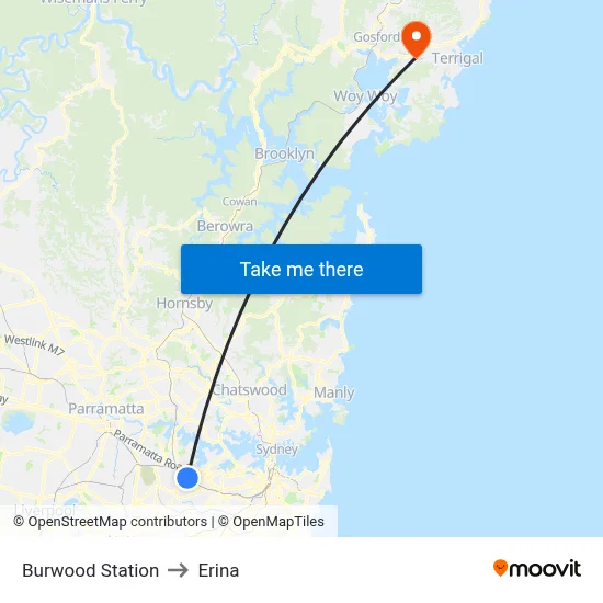 Burwood Station to Erina map