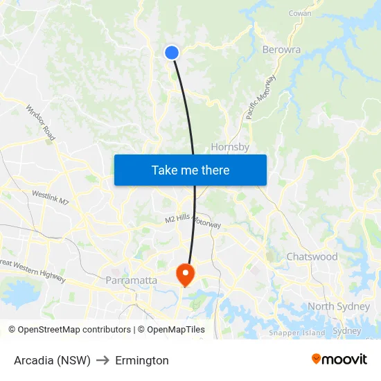 Arcadia (NSW) to Ermington map