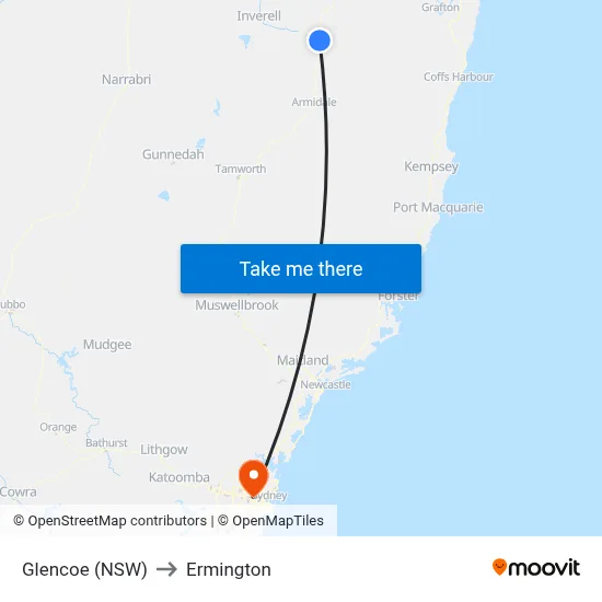 Glencoe (NSW) to Ermington map