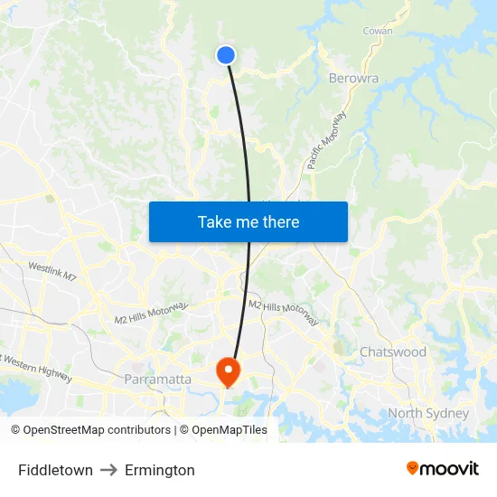 Fiddletown to Ermington map