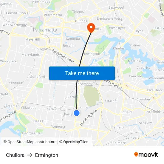 Chullora to Ermington map