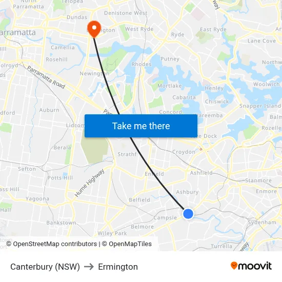 Canterbury (NSW) to Ermington map