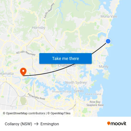 Collaroy (NSW) to Ermington map