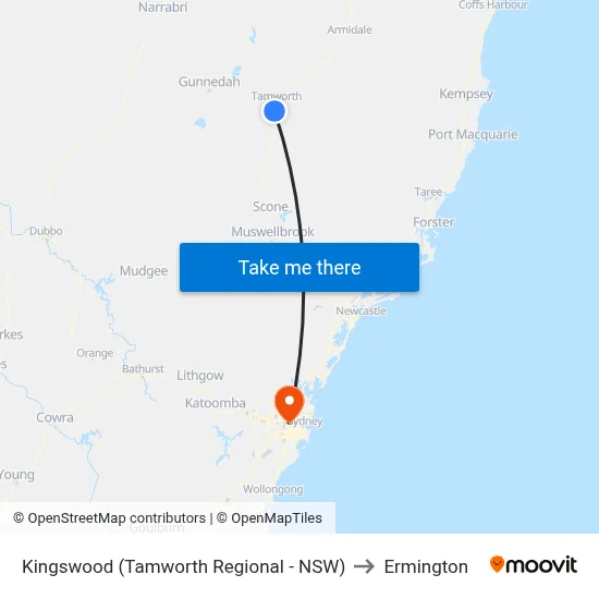 Kingswood (Tamworth Regional - NSW) to Ermington map