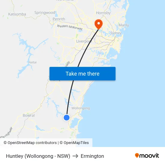 Huntley (Wollongong - NSW) to Ermington map