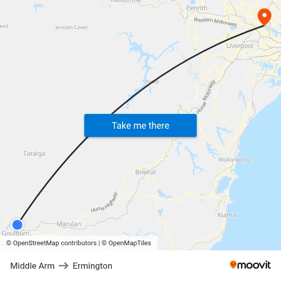Middle Arm to Ermington map