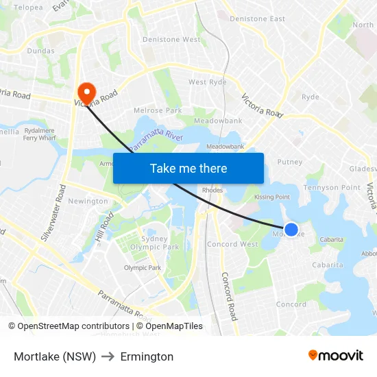 Mortlake (NSW) to Ermington map