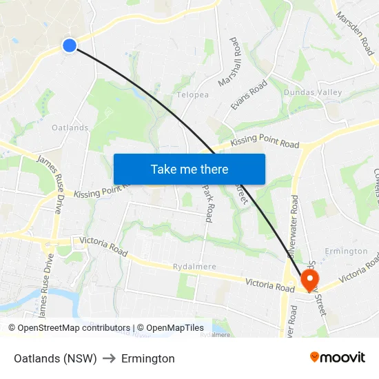Oatlands (NSW) to Ermington map