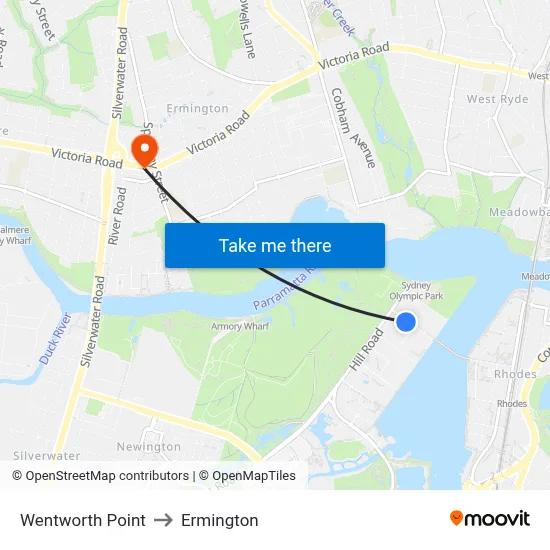 Wentworth Point to Ermington map