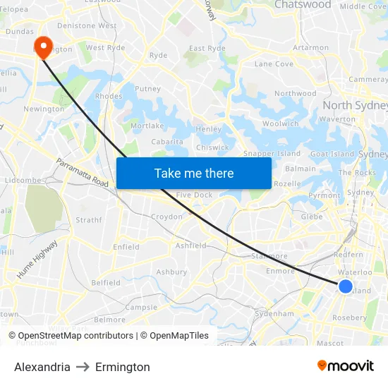 Alexandria to Ermington map