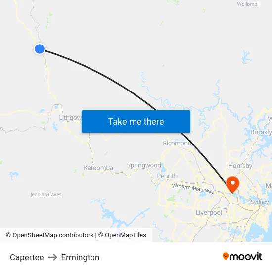 Capertee to Ermington map