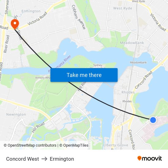 Concord West to Ermington map