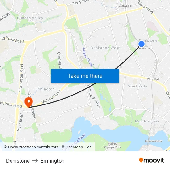 Denistone to Ermington map