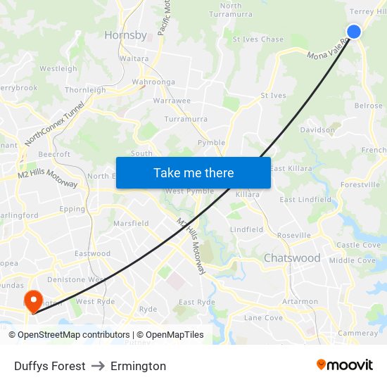 Duffys Forest to Ermington map