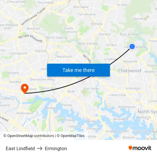 East Lindfield to Ermington map