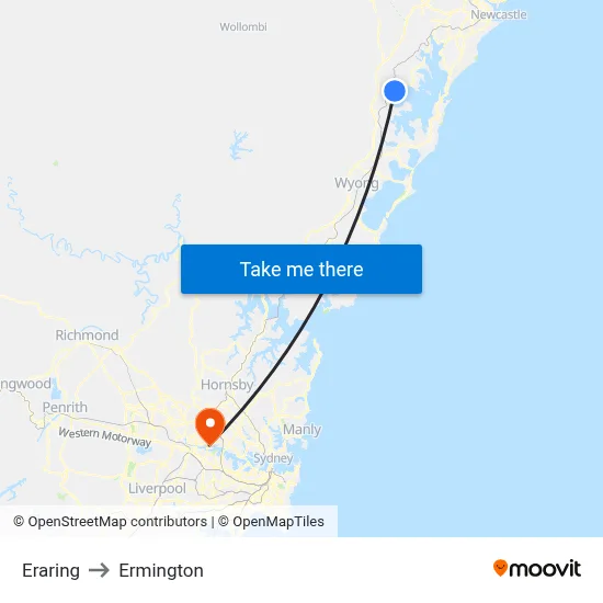 Eraring to Ermington map