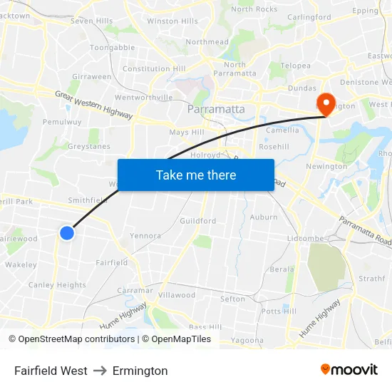 Fairfield West to Ermington map