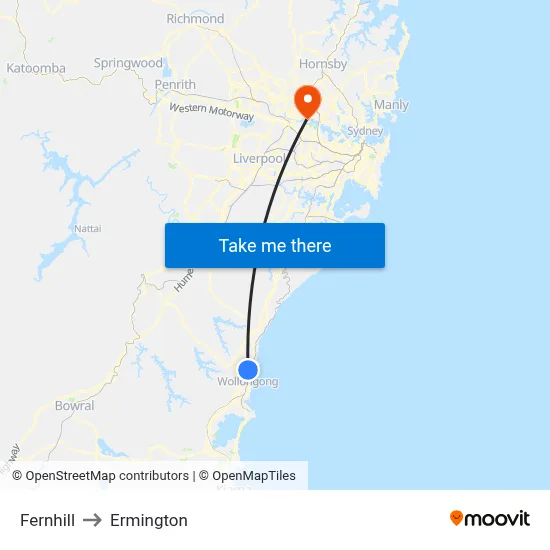 Fernhill to Ermington map