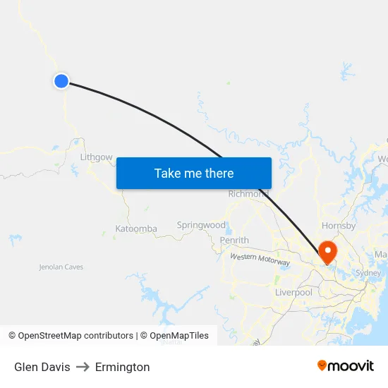 Glen Davis to Ermington map