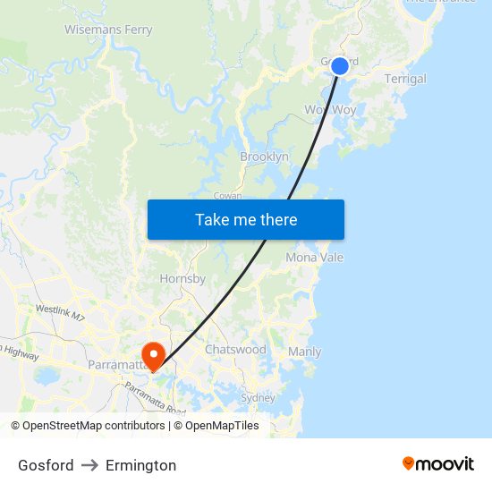 Gosford to Ermington map