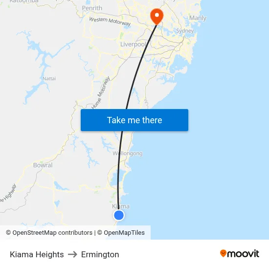 Kiama Heights to Ermington map