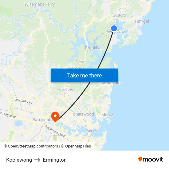 Koolewong to Ermington map