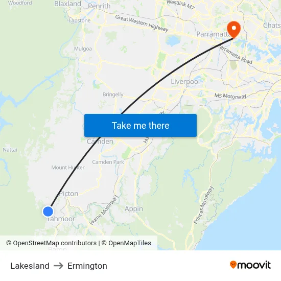 Lakesland to Ermington map