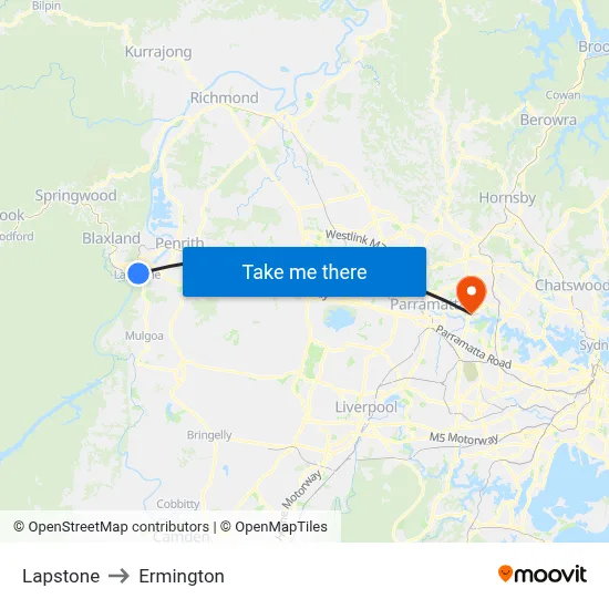 Lapstone to Ermington map