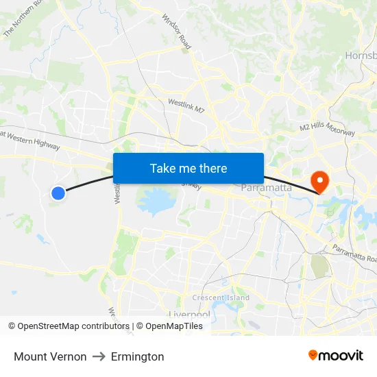 Mount Vernon to Ermington map