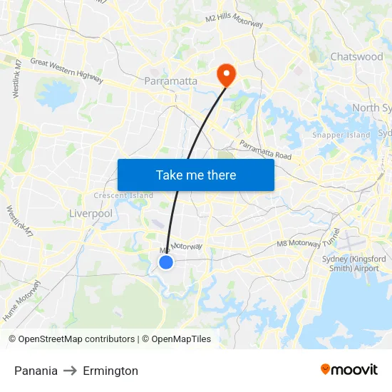 Panania to Ermington map