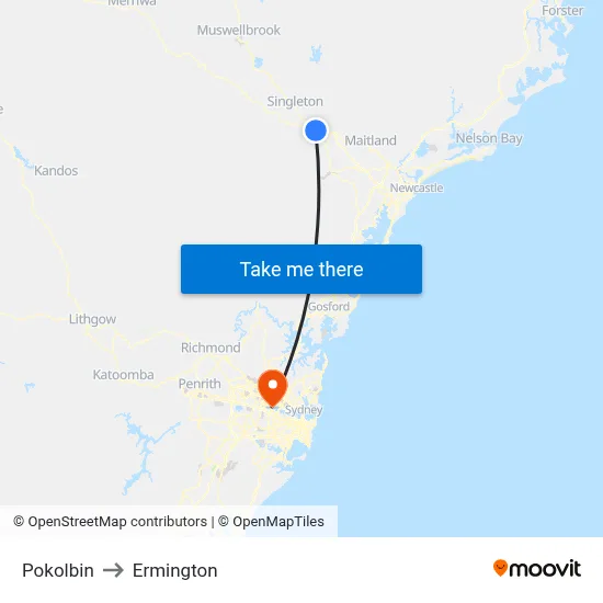 Pokolbin to Ermington map