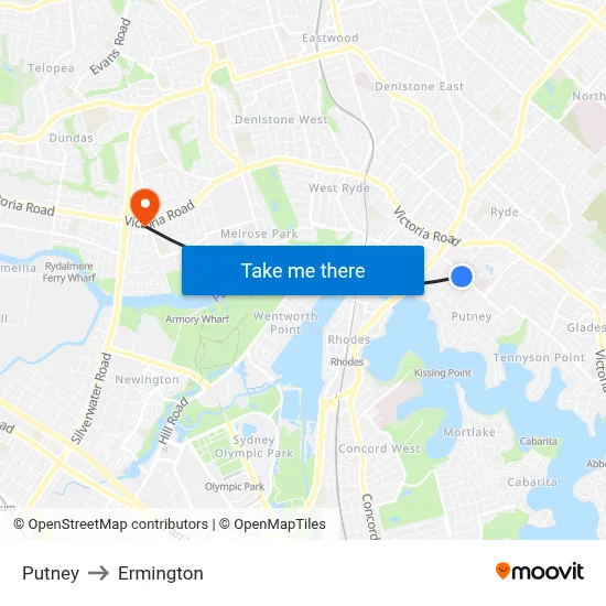 Putney to Ermington map